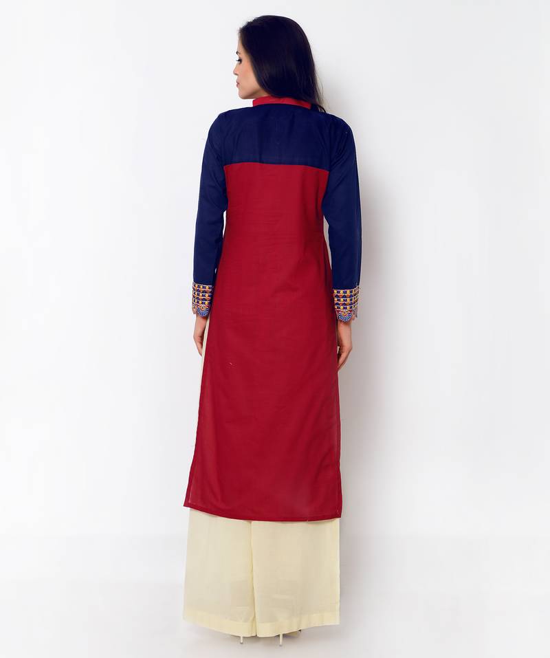 Red Cotton Embroidered Kurti