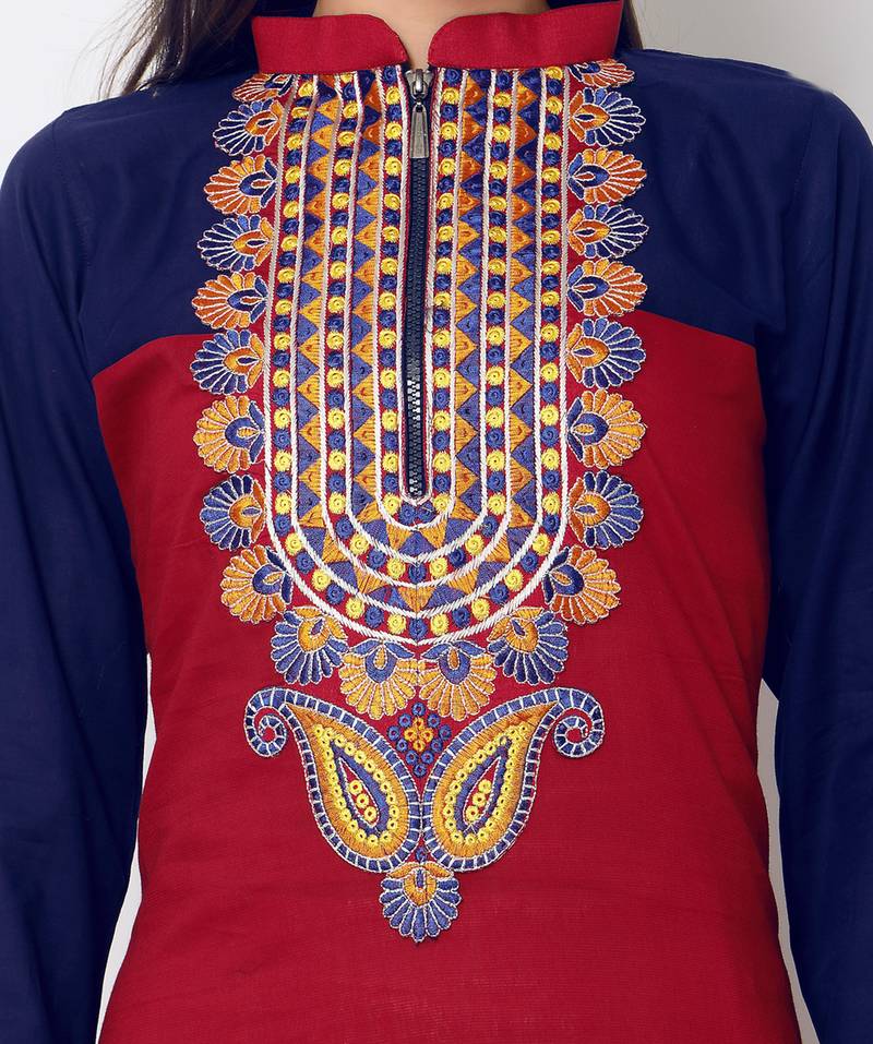 Red Cotton Embroidered Kurti