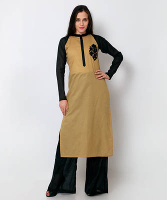 Light brown cotton embroidered stitched kurti 1