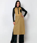 Light brown cotton embroidered stitched kurti
