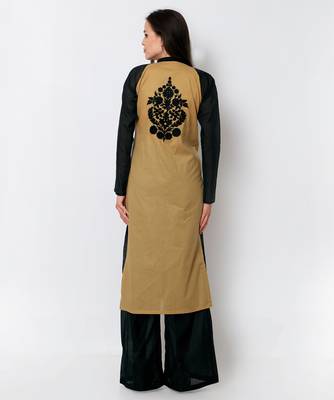 Light brown cotton embroidered stitched kurti 3
