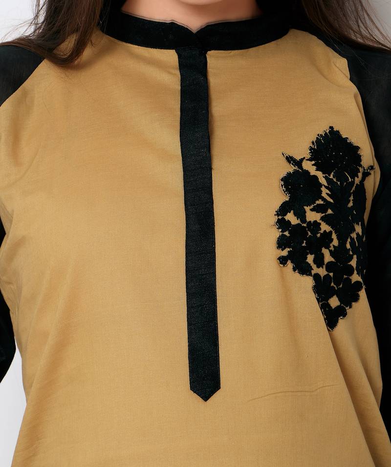 Light brown cotton embroidered stitched kurti