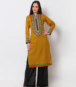 Mustard Cotton Embroidered Kurti