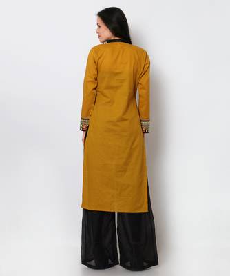 Mustard Cotton Embroidered Kurti 3