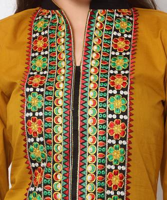 Mustard Cotton Embroidered Kurti 4
