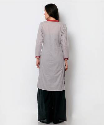 Grey cotton embroidered stitched fancy kurti 3