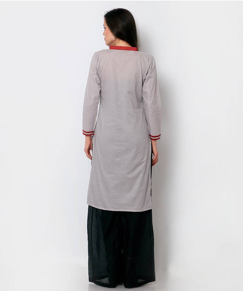 Grey cotton embroidered stitched fancy kurti