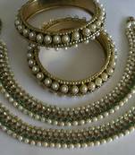 Designer Green colour Anklets with Traditional Pearl Bangles
