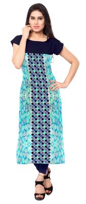 Blue printed crepe stitched kurti 1