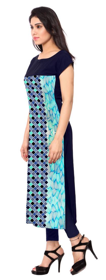 Blue printed crepe stitched kurti