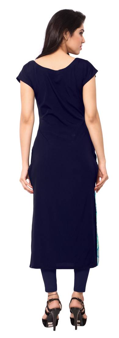 Blue printed crepe stitched kurti