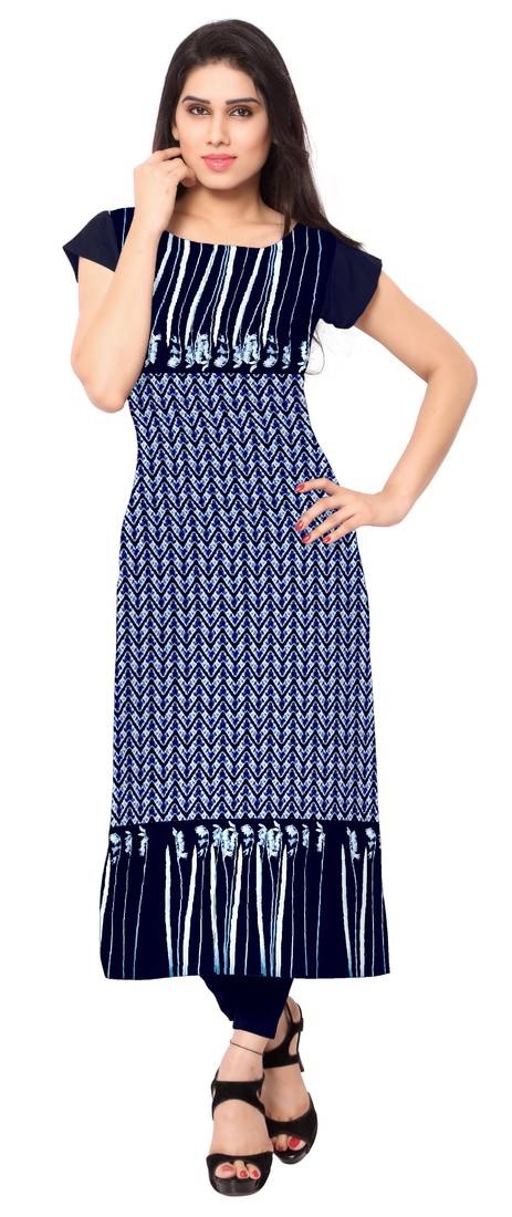Blue printed crepe stitched kurti