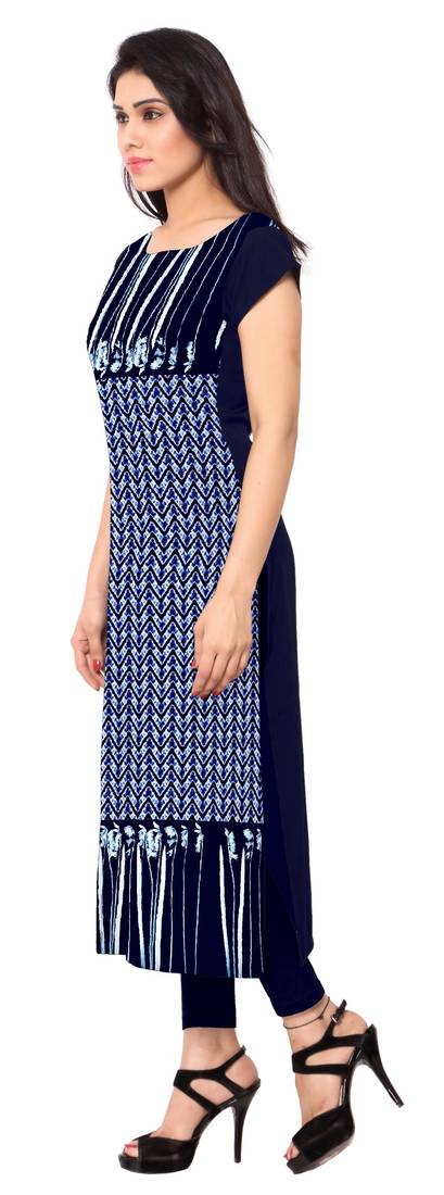 Blue printed crepe stitched kurti