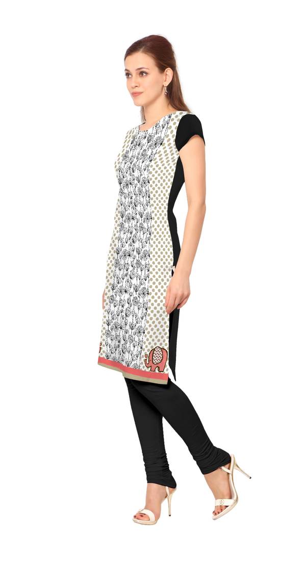 Peach printed crepe stitched kurti