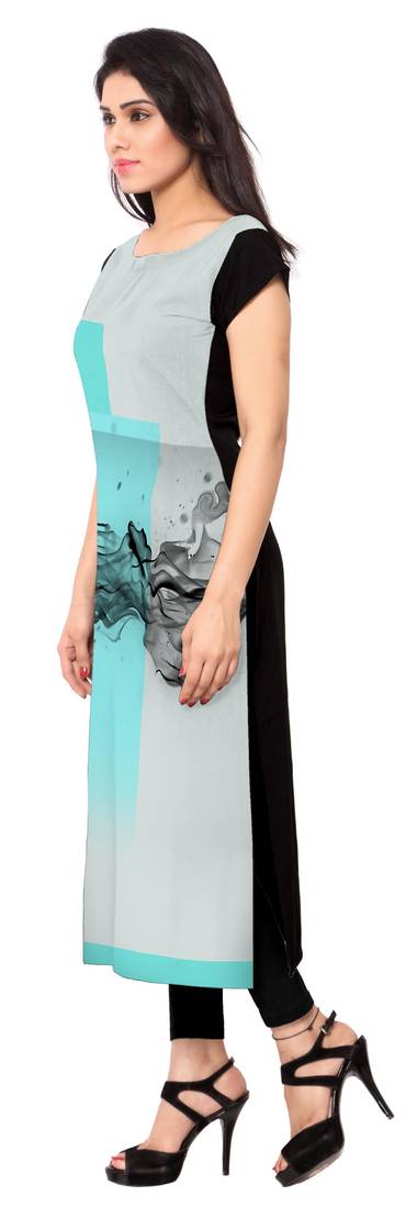 Green printed crepe stitched kurti