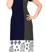 Blue printed crepe stitched kurti