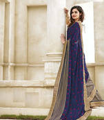 blue embroidered satin saree with blouse