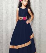 blue satin designer embroidered partywear kids gown kids wear