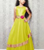 yellow satin designer embroidered partywear kids gown kids wear