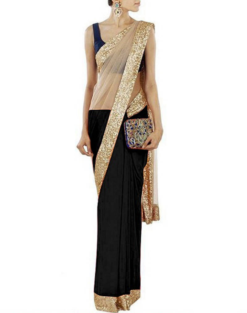 cream embroidered net saree With Blouse