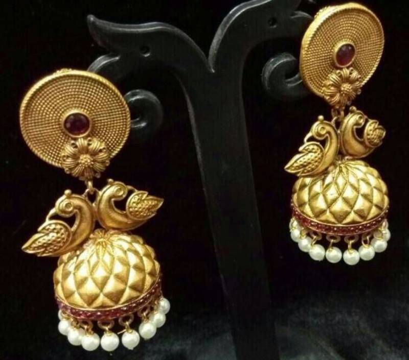 MATT FINISH Gold RUBY jhumkas