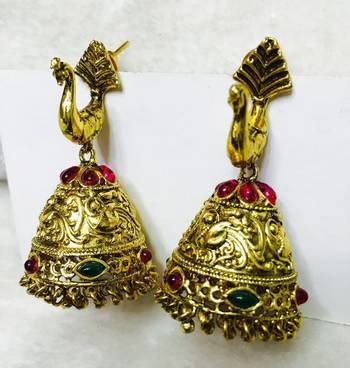 TRADITIONAL PEACOCK DESIGN Gold jhumkas 1