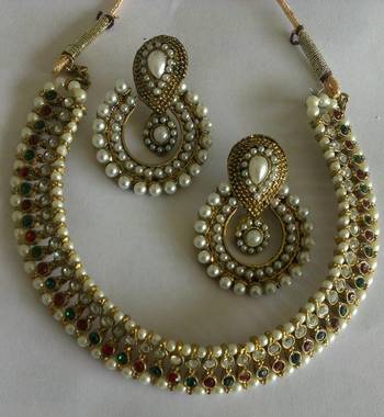 Designer  Pearl Earings with Multi colour  Traditional Necklace 1
