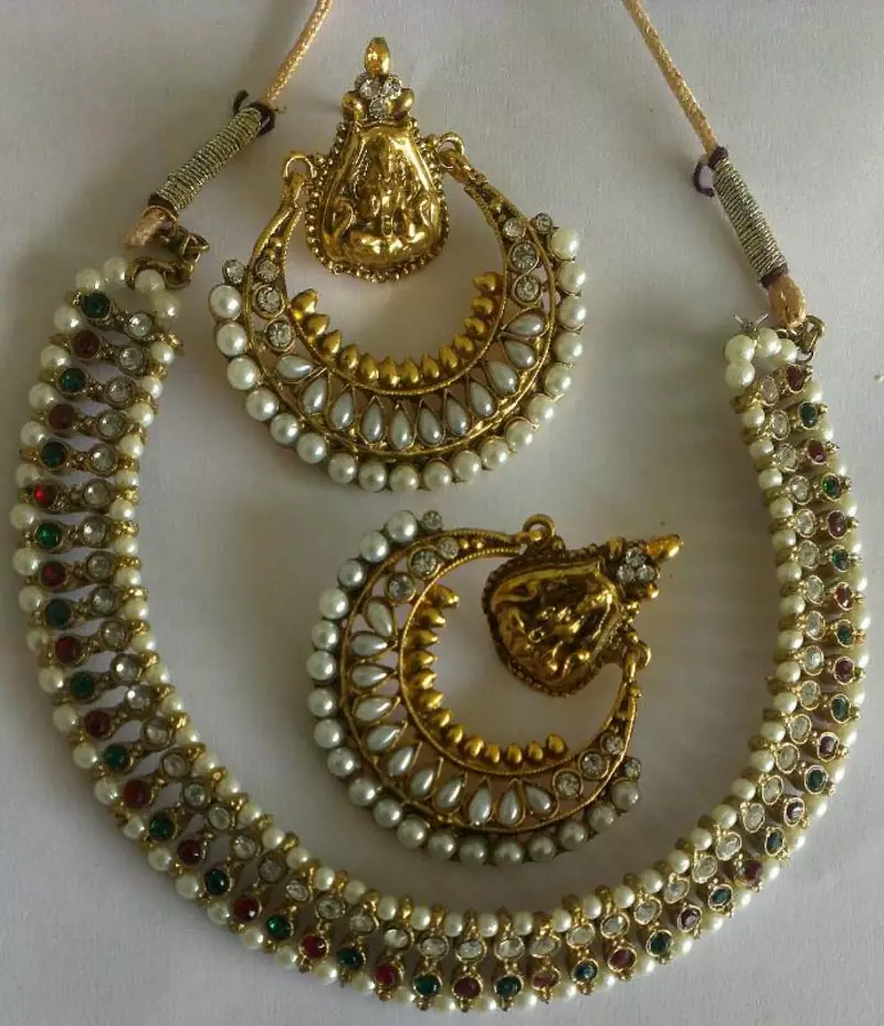 Designer Ram Leela Pearl Earings with Traditional Multi colour Necklace