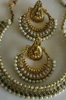 Green Colour Necklace set with Traditional Ram Leela Pearl Earrings