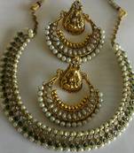 Green Colour Necklace set with Traditional Ram Leela Pearl Earrings