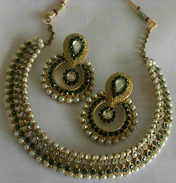 Designer Fancy Green colour Earings with Traditional Green colour Necklace 1
