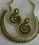 Designer Fancy Green colour Earings with Traditional Green colour Necklace
