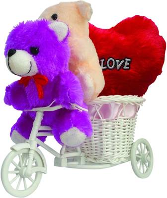 Cute Couple Teddy Ridding On Basket Cycle Valentine Gift Set 1