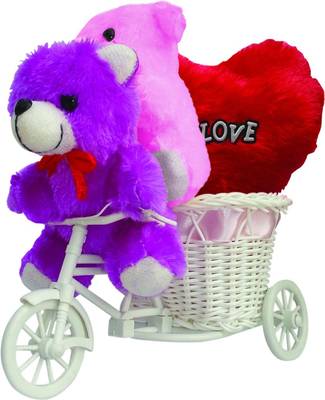 Love Tricyle Basket With Couple Teddy Love Heart Valentine Gift Set 1