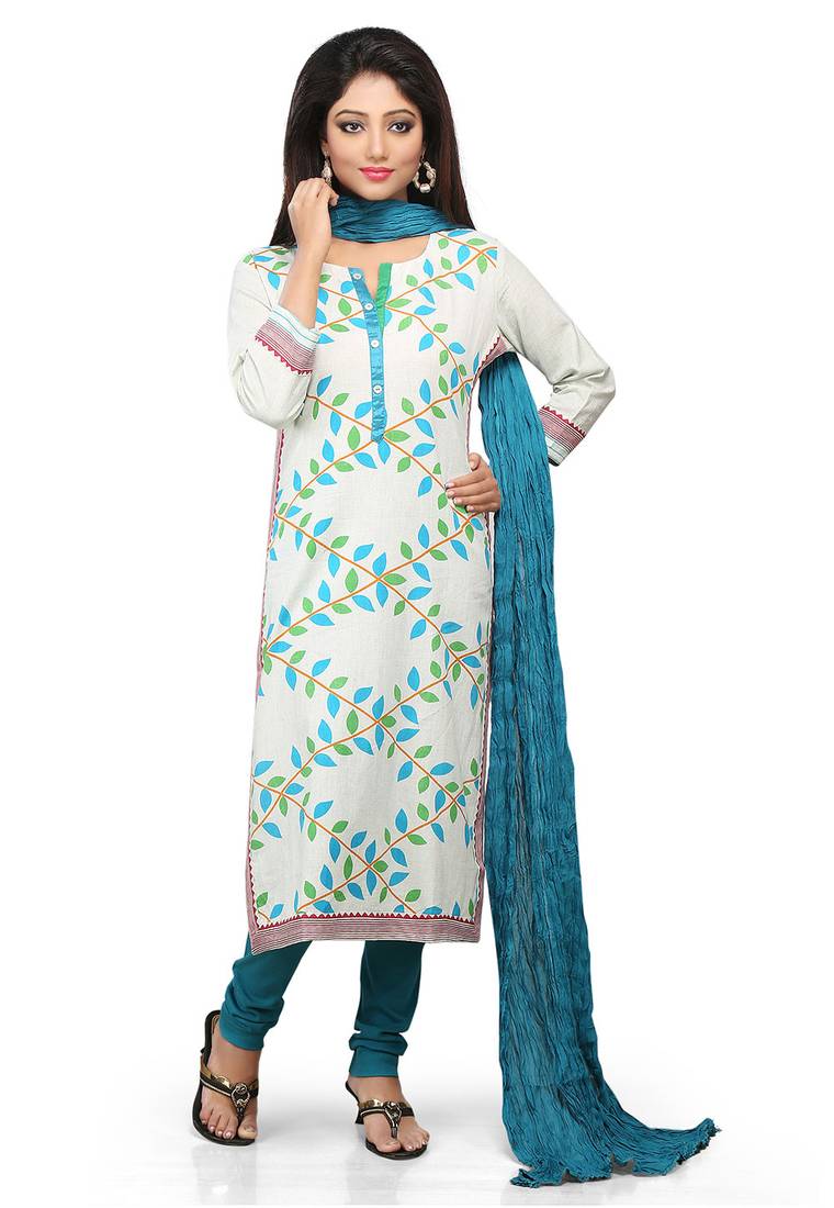 White Printed Cotton Salwar and Dupatta