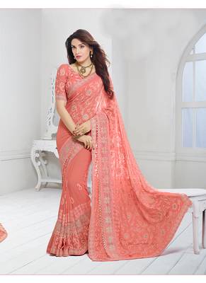 Pink Chiffon Saree With Blouse By Voovilla 1