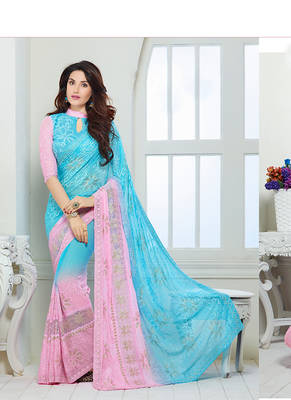 chiffon saree by voovilla (Pink) 1