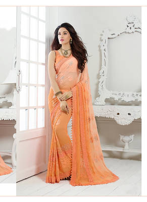 chiffon saree by voovilla (Orange) 1