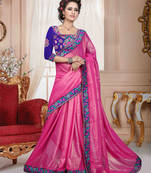 pink embroidered shimmer saree With Blouse