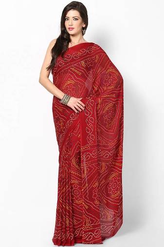 Maroon Chunri Print Crepe Saree Without Blouse