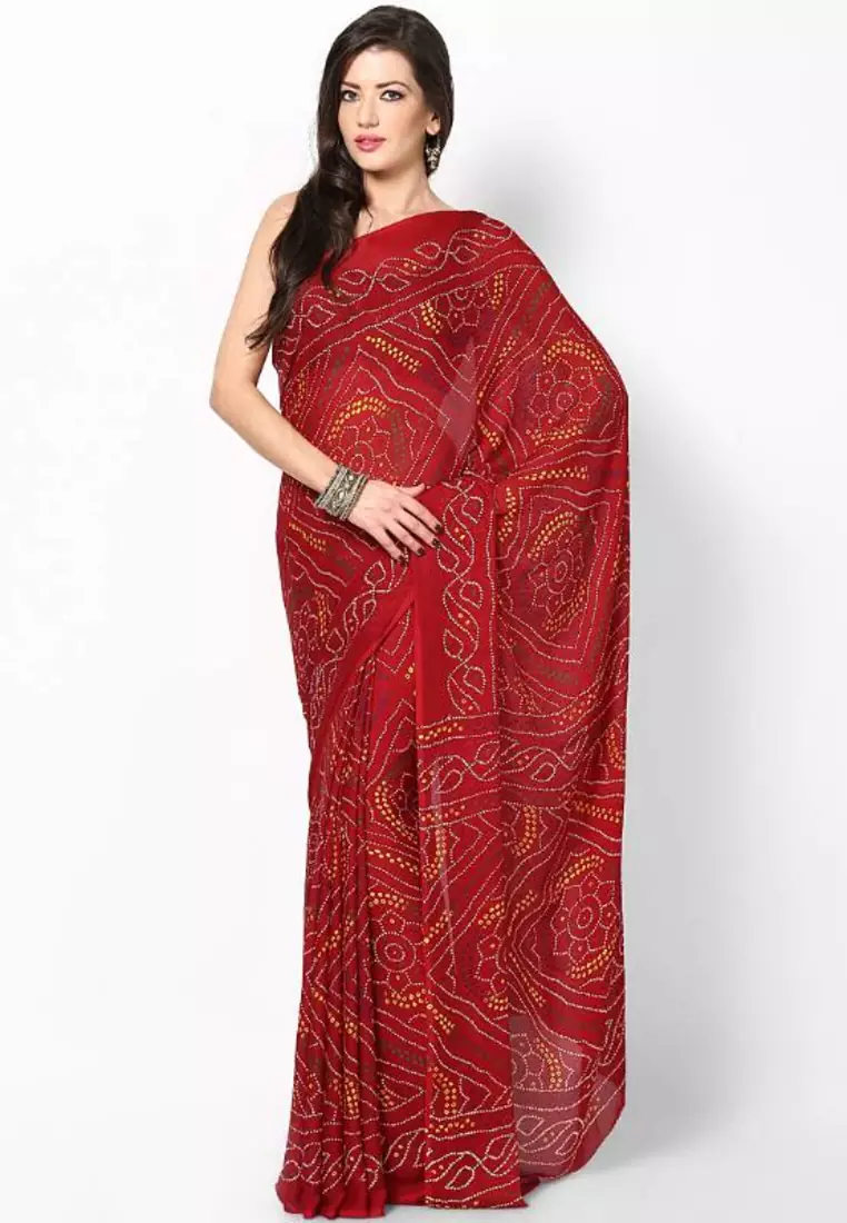 Maroon Chunri Print Crepe Saree