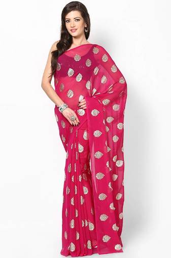 Amazing Pink Silver Print Saree Without Blouse