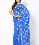 Teal Blue Chiffon Printed Saree Without Blouse