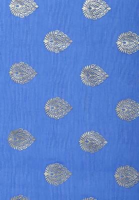 Teal Blue Chiffon Printed Saree Without Blouse 2