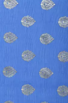 Teal Blue Chiffon Printed Saree Without Blouse