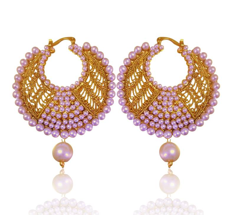 Fabulous white golden pearl polki bali earrings with jali work by adiva absat0cb00105 TDS 8