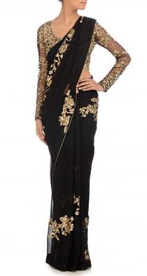 black embroidered georgette saree With Blouse 1