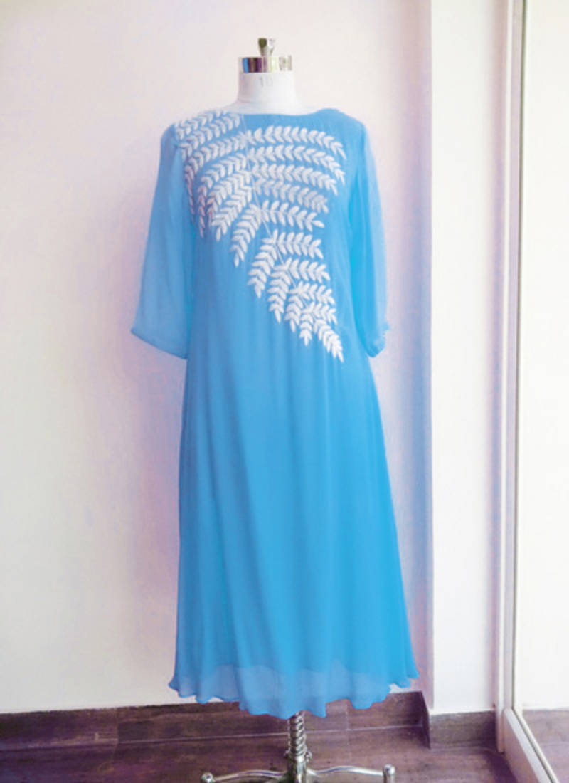 sky blue georgette embroidered stitched kurti Sai Fashion 1348025