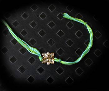 Green And Turquoise Kundan Flower Rakhi 1