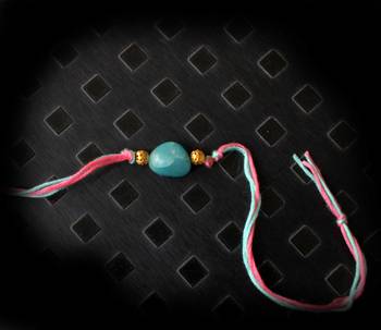 Pink And Blue Stone Work Rakhi 1